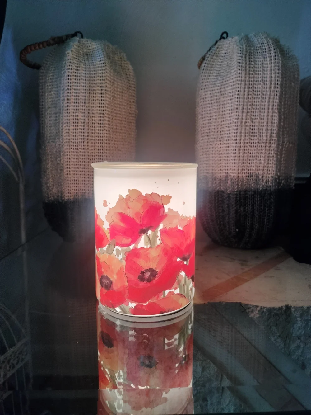 Floral Red Poppy Glass Table Lamp - Wax Melt Warmer